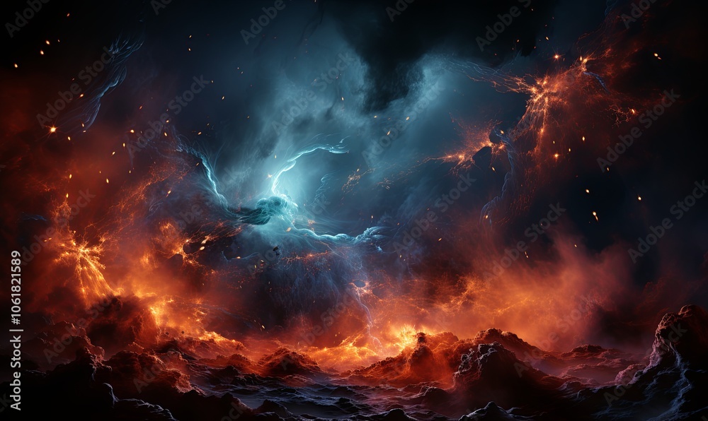 Massive Colorful Cloud With Fire and Smoke