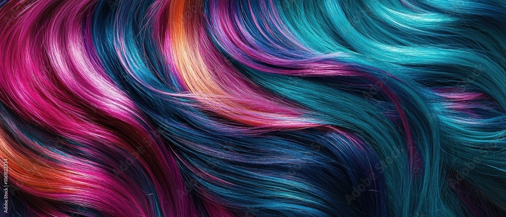 A colorful, long, curly hair with a blue and pink stripe A colorful, long, curly hair with a blue and pink stripe