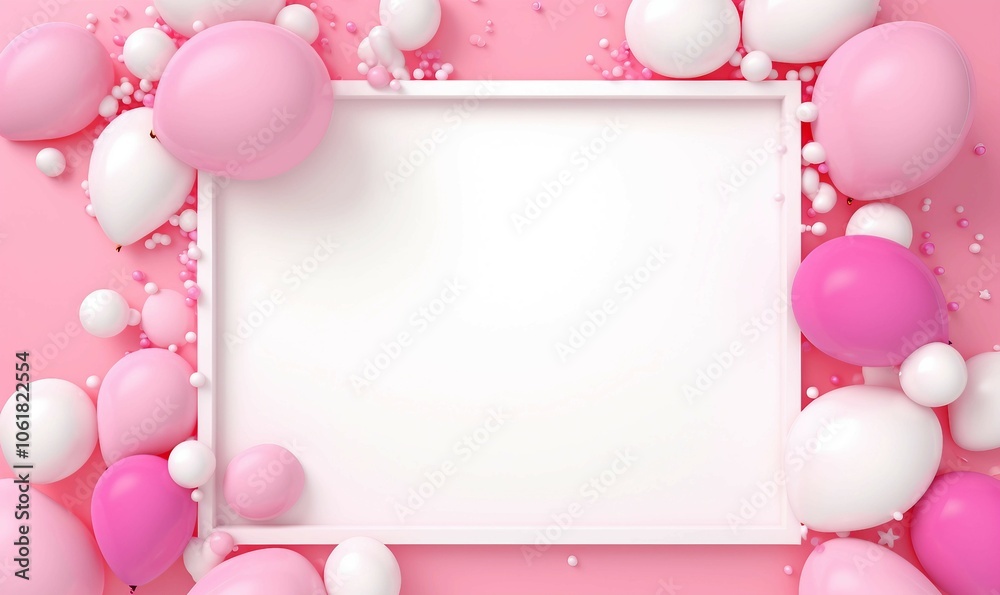 A Touch of Romance in a Blank Frame Mockup Surrounded by Pink Balloons for a Happy Celebration Design
