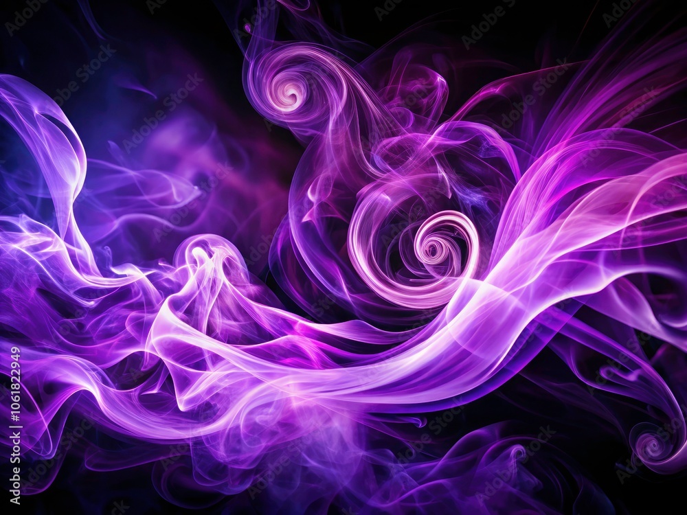 Abstract Swirling Purple Smoke and Light Trails on Dark Background for Conceptual Photography