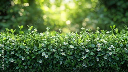 Lush Green Foliage with Delicate White Flowers in Sunlight