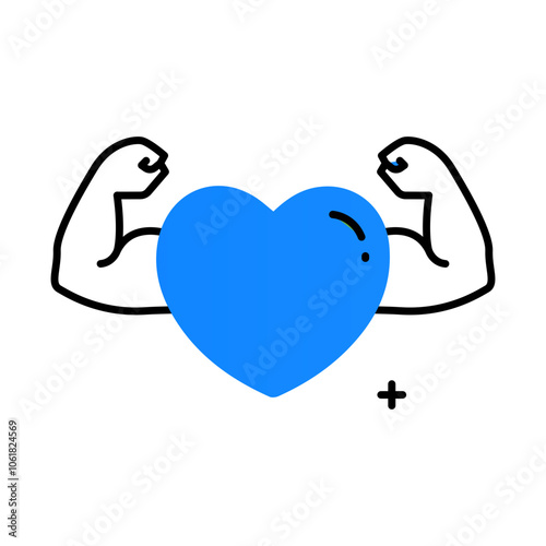 Heart Health Icon – A Strong Heart Shape with Flexed Arms Representing Cardiovascular Strength