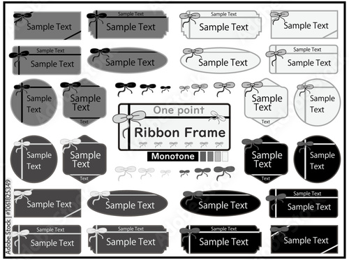 ワンポイント　リボン　フレーム　４種類セット（モノトーン）
