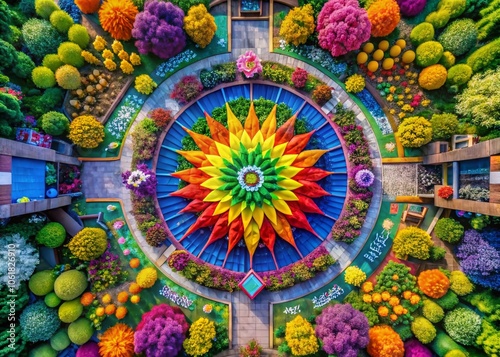 Vibrant Aerial Kaleidoscope: Dynamic Colorful Dialogues in a Radiant Spectrum of Shapes and Patterns