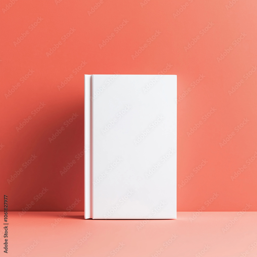 a mockup with a blank white book cover against a peach colored background a mockup with a blank white book cover against a peach colored background