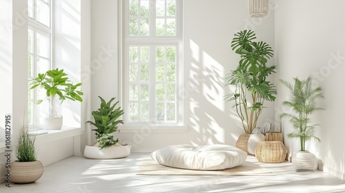 Minimalist White Room with Sunlight and Plants - Modern Interior Design