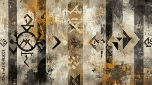 abstract runic patterns in muted tones, representing Viking heritage and mystique
