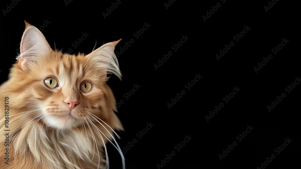 Fototapeta premium Niedliche orange Katze, Flauschiges Kätzchen Portrait, Süße Ingwer-Katze-Nahaufnahme, Werbetaugliches Haustierfoto, Visuelles Haustiermarketing