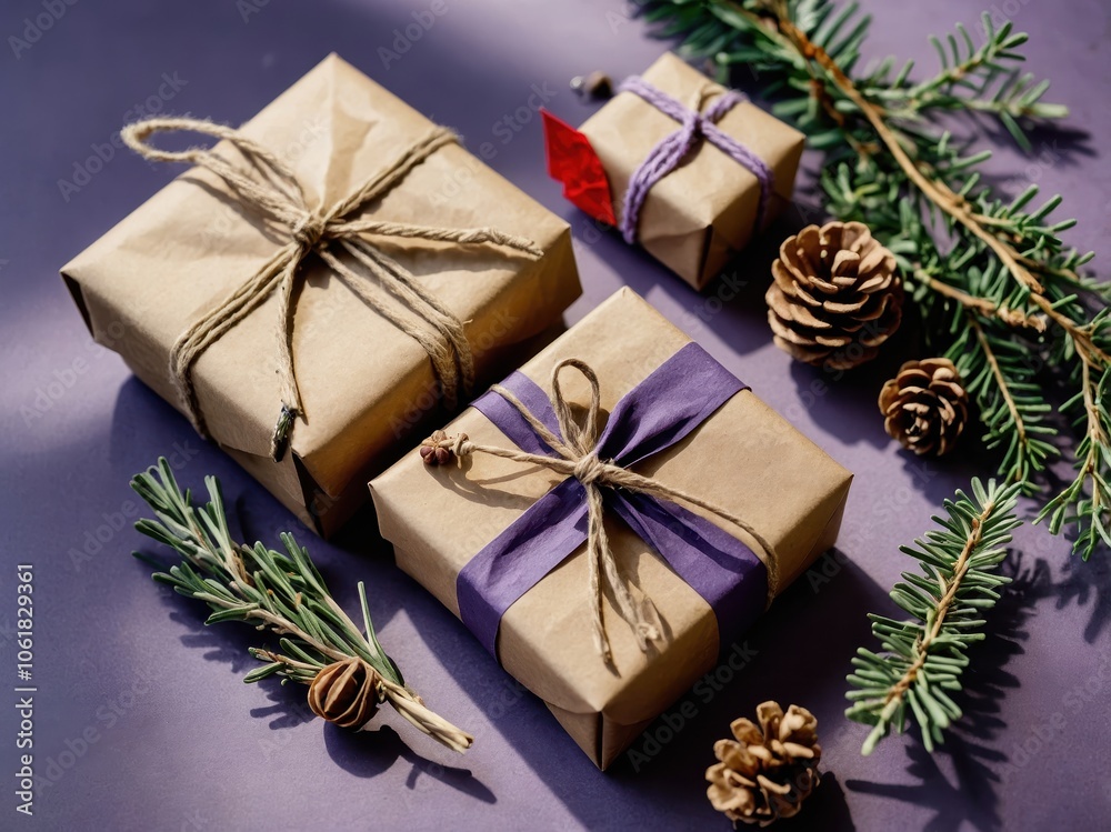 An eco-friendly Christmas gift wrapped in natural materials, adorned with twine and a festive tag, showcasing sustainable holiday spirit and thoughtful presentation An eco-friendly Christmas gift wrapped in natural materials, adorned with twine and a festive tag, showcasing sustainable holiday spirit and thoughtful presentation