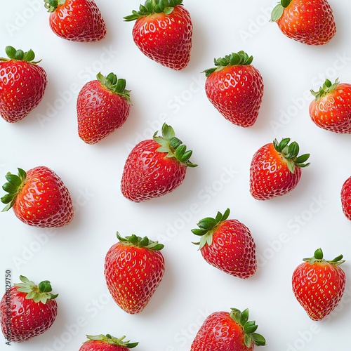 Fresh Red Strawberries Pattern on White Background