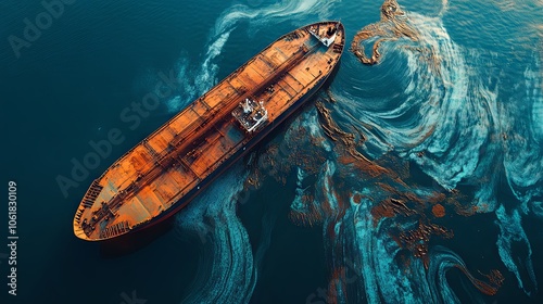 Aerial View of a Rusty Cargo Ship on the Ocean