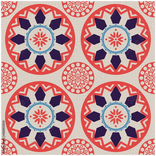 Retro Tile patterns (evil eye pattern) Modern Ceramics - Wallpaper - Digital printing - textile products.( Textured paper effect applied)