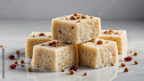 white Barfi sweet dessert food isolated on white background 