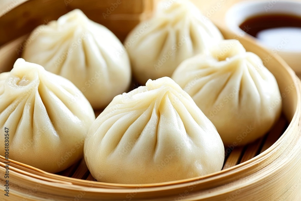 Juicy Dim Sum Pork Buns with Savory Filling and Copy Space Juicy Dim Sum Pork Buns with Savory Filling and Copy Space