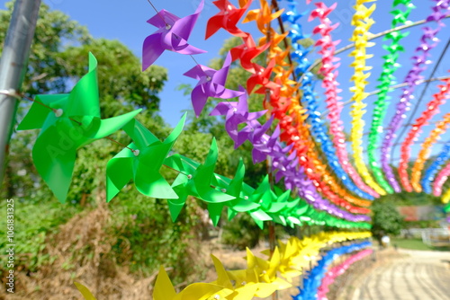 Outdoor colorful rainbow windmill pinwheel 