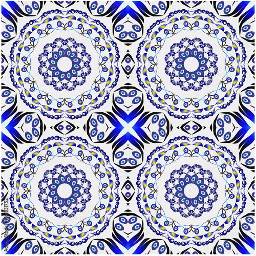 Retro Tile patterns (evil eye pattern) Modern Ceramics - Wallpaper - Digital printing - textile products.( Textured paper effect applied)