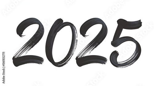 A minimalist typography illustration of 2025 in black and white brush strokes, perfect for clean and contemporary designs.