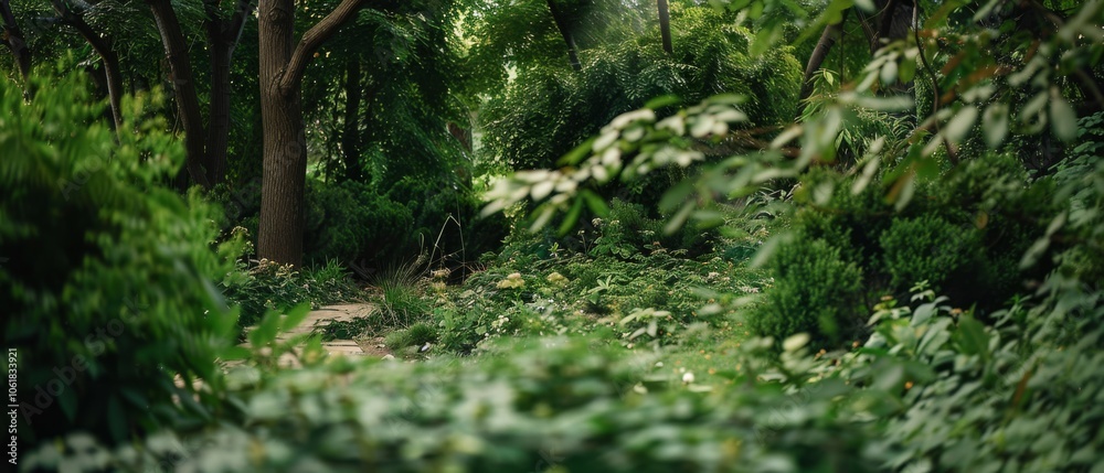 A lush, green park path beckons with dense foliage, leading the way to serene discoveries hidden within nature's embrace. A lush, green park path beckons with dense foliage, leading the way to serene discoveries hidden within nature's embrace.