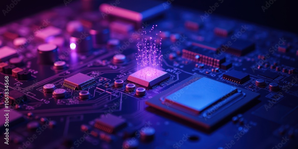 Vibrant Circuit Board with Sparkling Technology Effects Vibrant Circuit Board with Sparkling Technology Effects