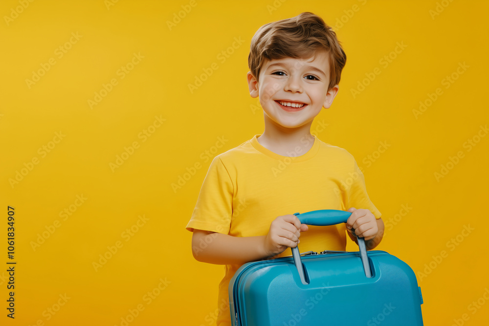 Little boy over isolated colorful background holding a suitcase Little boy over isolated colorful background holding a suitcase