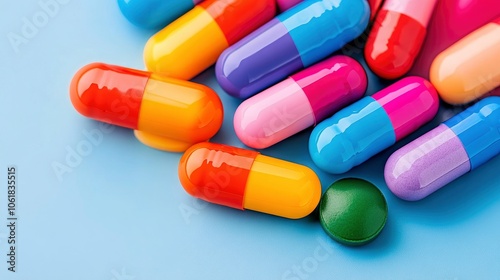 Colorful Capsules on Blue Background