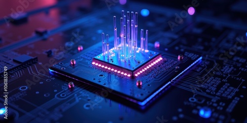 Abstract Circuit Board with Colorful Lights and Effects