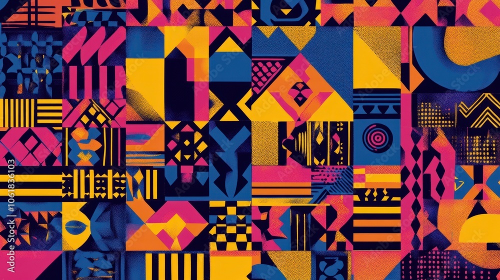 Bold African Kente cloth pattern with bright colors and geometric designs, symbolizing pride and heritage Bold African Kente cloth pattern with bright colors and geometric designs, symbolizing pride and heritage