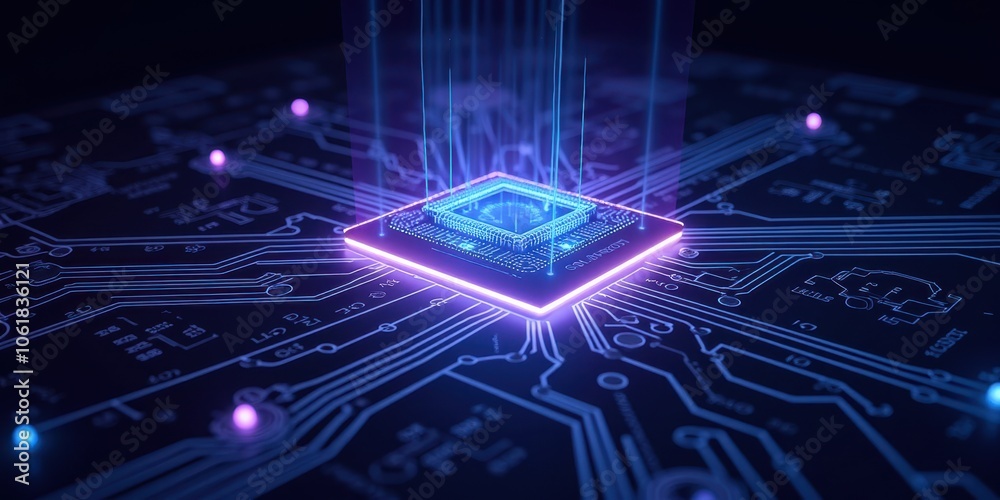 Obraz premium Futuristic Circuit Board with Glowing Processor Elements