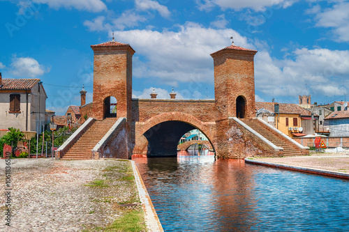 View over the Trepponti Bridge, iconic landmark in Comacchio, Italy photo