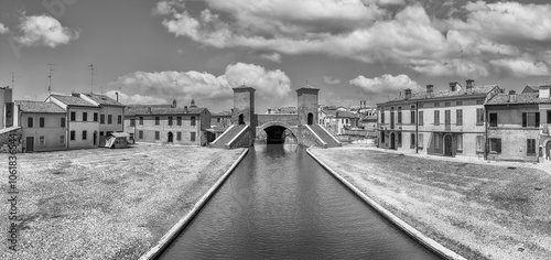 View over the Trepponti Bridge, iconic landmark in Comacchio, Italy photo