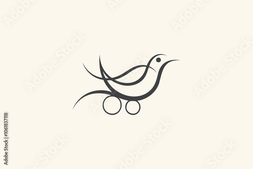 Bird logo with stylized lines and wheels symbol.