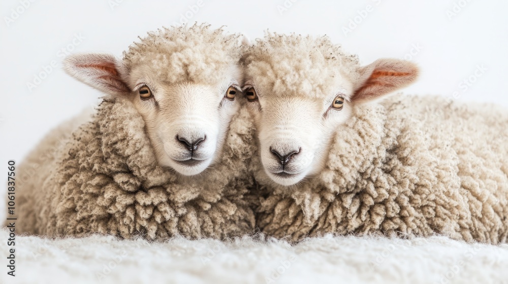 Full-Body Image of Male and Female Sheep Standing Side by Side on Clean White Background - Ideal for Agricultural and Animal Imagery Full-Body Image of Male and Female Sheep Standing Side by Side on Clean White Background - Ideal for Agricultural and Animal Imagery