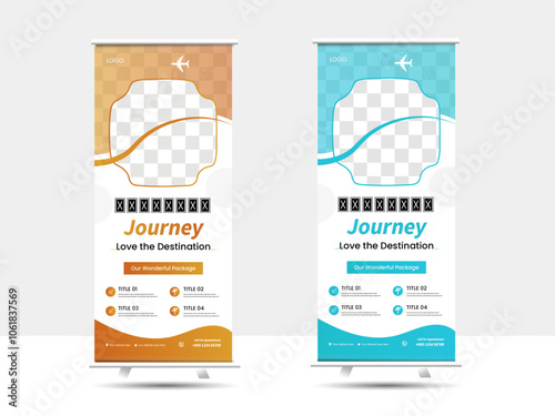 Travel and tourism roll up banner template for business or travel agency