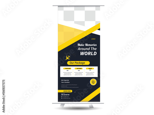 Travel and tourism roll up banner template for business or travel agency