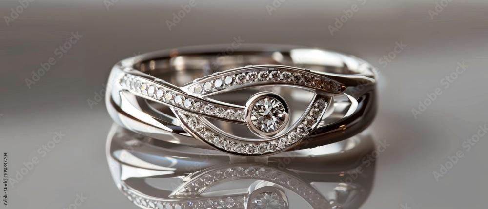 A dazzling diamond ring elegantly displayed on a reflective surface, showcasing its sparkle and exquisite craftsmanship. A dazzling diamond ring elegantly displayed on a reflective surface, showcasing its sparkle and exquisite craftsmanship.
