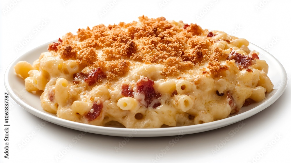 Close-up of Creamy Macaroni and Cheese with Breadcrumbs and Bacon Close-up of Creamy Macaroni and Cheese with Breadcrumbs and Bacon