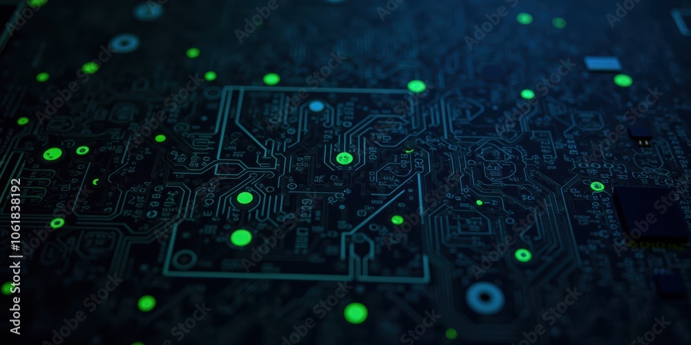 Glowing Circuit Board with Electronic Components Glowing Circuit Board with Electronic Components