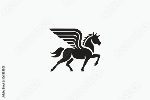 Stylized black winged horse symbolizing freedom and adventure