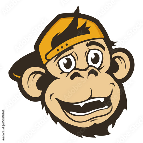 Monkey chimpanzee logo mascot with smiling face, cute cartoon monkey vector illustration baby monkey photo