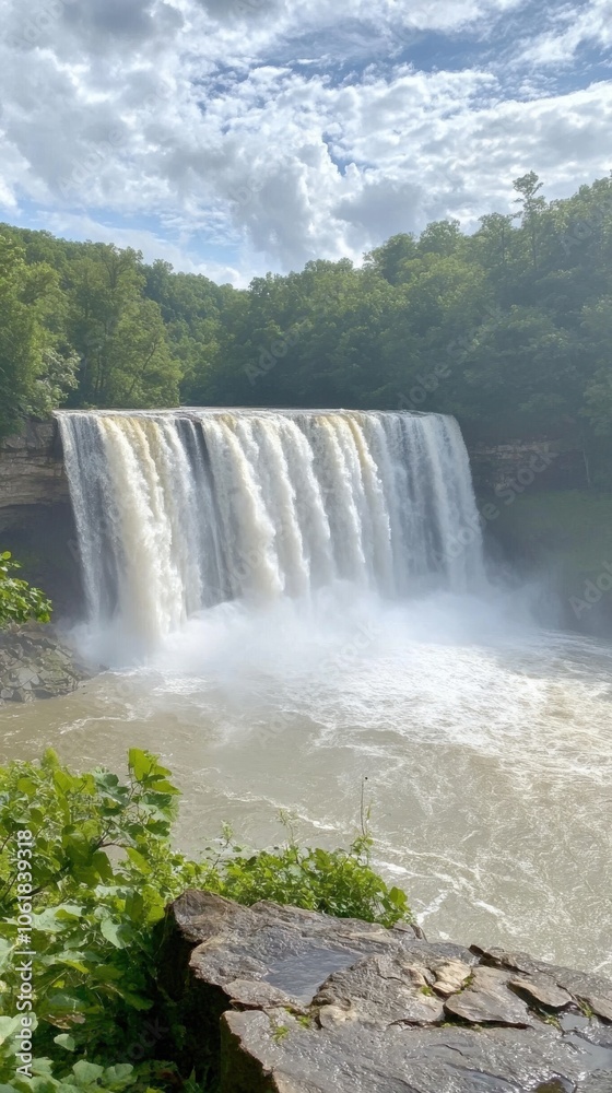 Fototapeta premium A stunning view of Cumberland Falls cascading amidst lush greenery during daylight