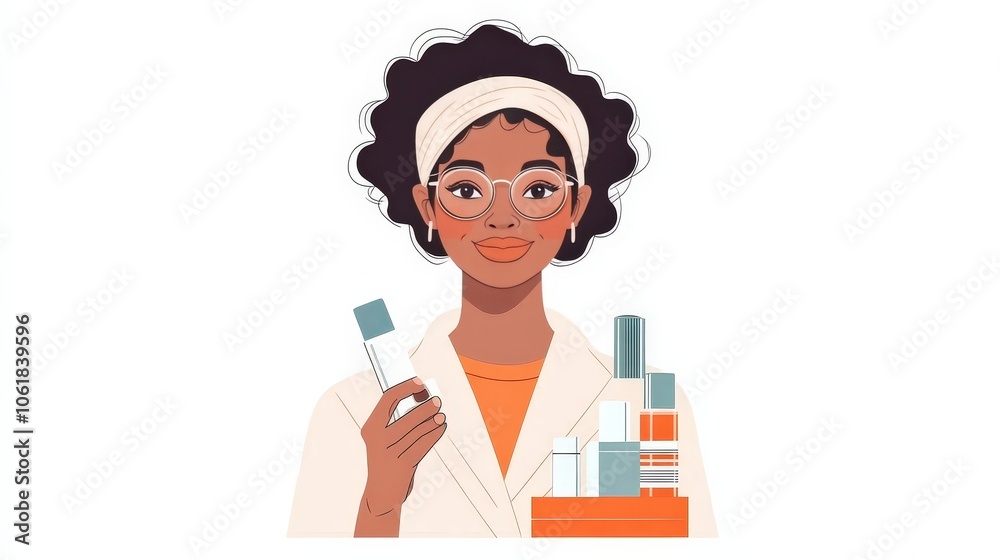 Woman in Bright Makeup with Skincare Products Woman in Bright Makeup with Skincare Products