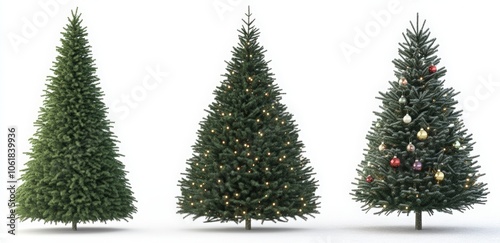 A set of four Christmas trees with lights and ornaments. Happy New Year.