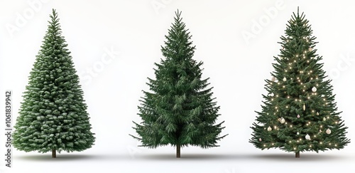A set of four Christmas trees with lights and ornaments. Happy New Year.