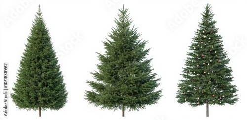 A set of four Christmas trees with lights and ornaments. Happy New Year.