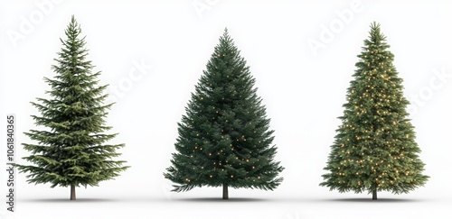A set of four Christmas trees with lights and ornaments. Happy New Year.
