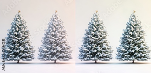 A set of four Christmas trees with lights and ornaments. Happy New Year.