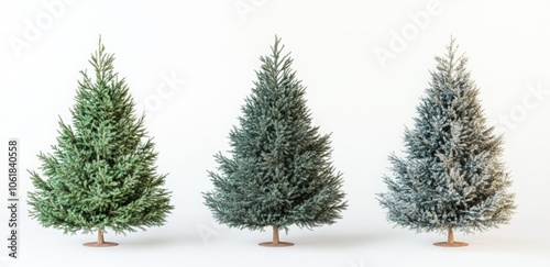A set of four Christmas trees with lights and ornaments. Happy New Year.