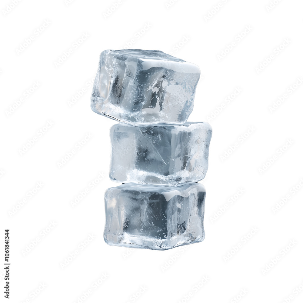 Stack of ice cubes with clear texture on gray background, representing cold and refreshing elements Stack of ice cubes with clear texture on gray background, representing cold and refreshing elements