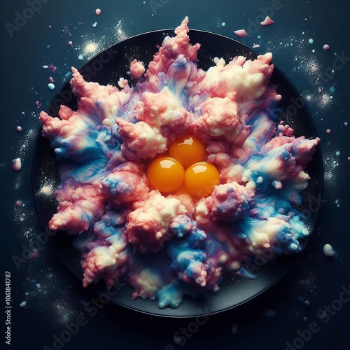 87 Stellar Explosion A close up of scrambled eggs resembling a s photo