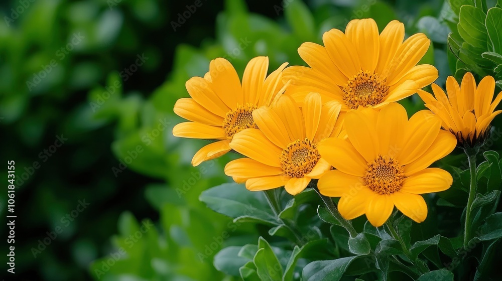 Obraz premium Vibrant Yellow Flowers in Green Foliage